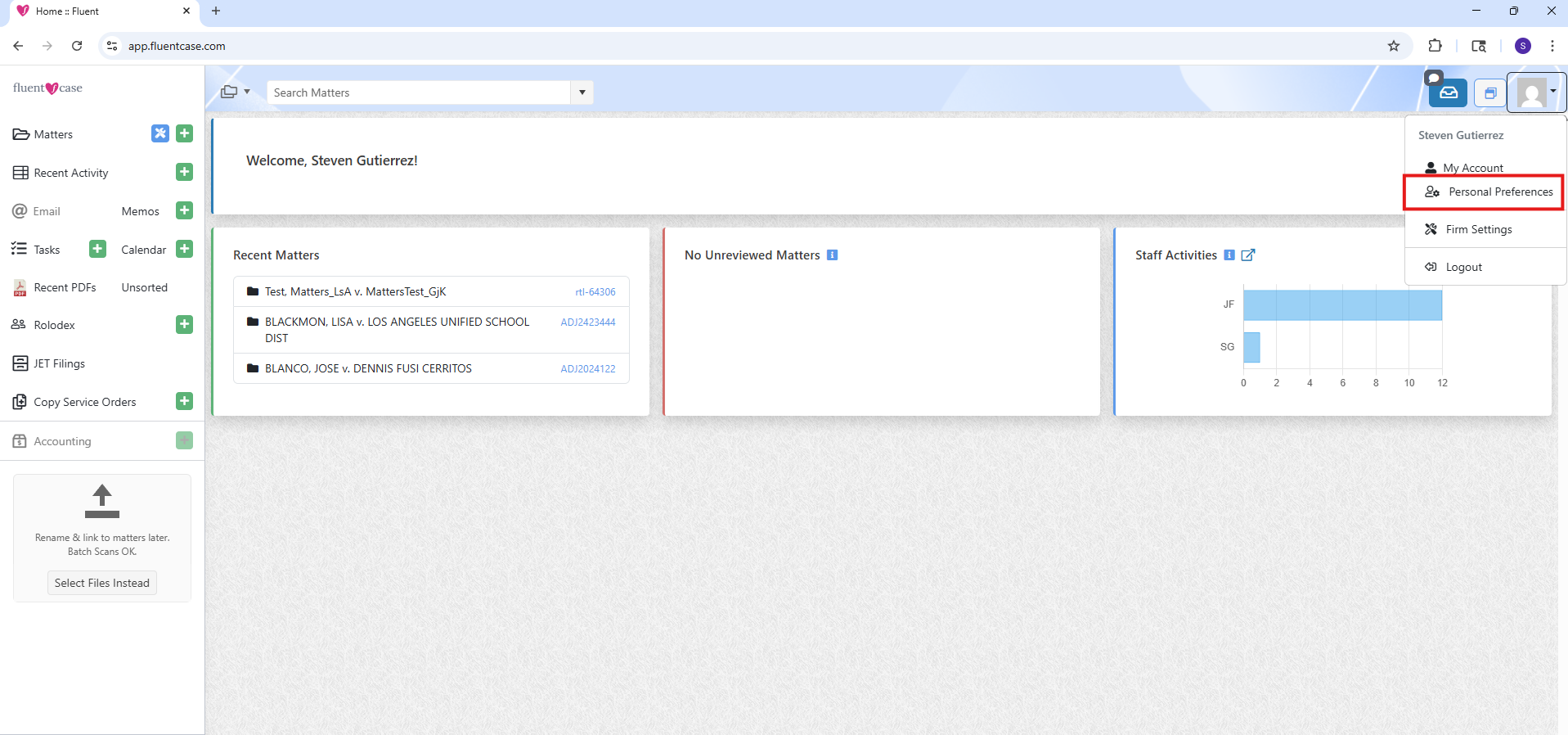 Profile Menu
